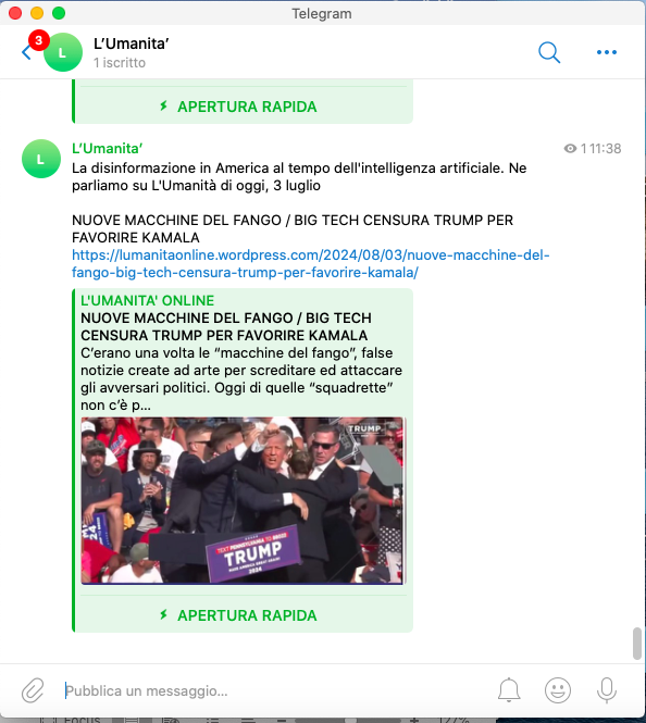 ISCRIVETEVI AL NUOVO CANALE TELEGRAM DE L’UMANITA’